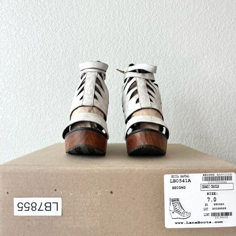 Lane Boots BECCA Wedges Womens Sz 5 Western Cowgirl White Wooden Heeled Sandals - Picture 11 of 12